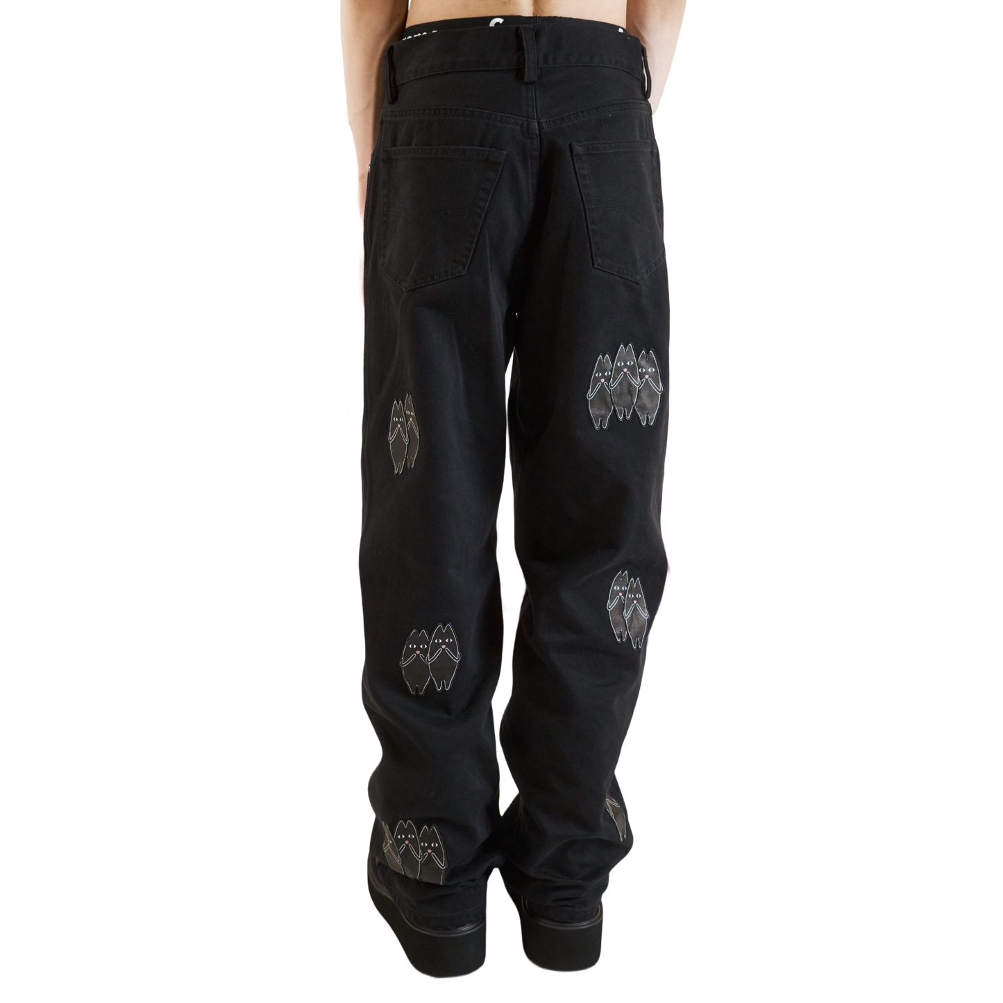 Black Leather Patches Denim