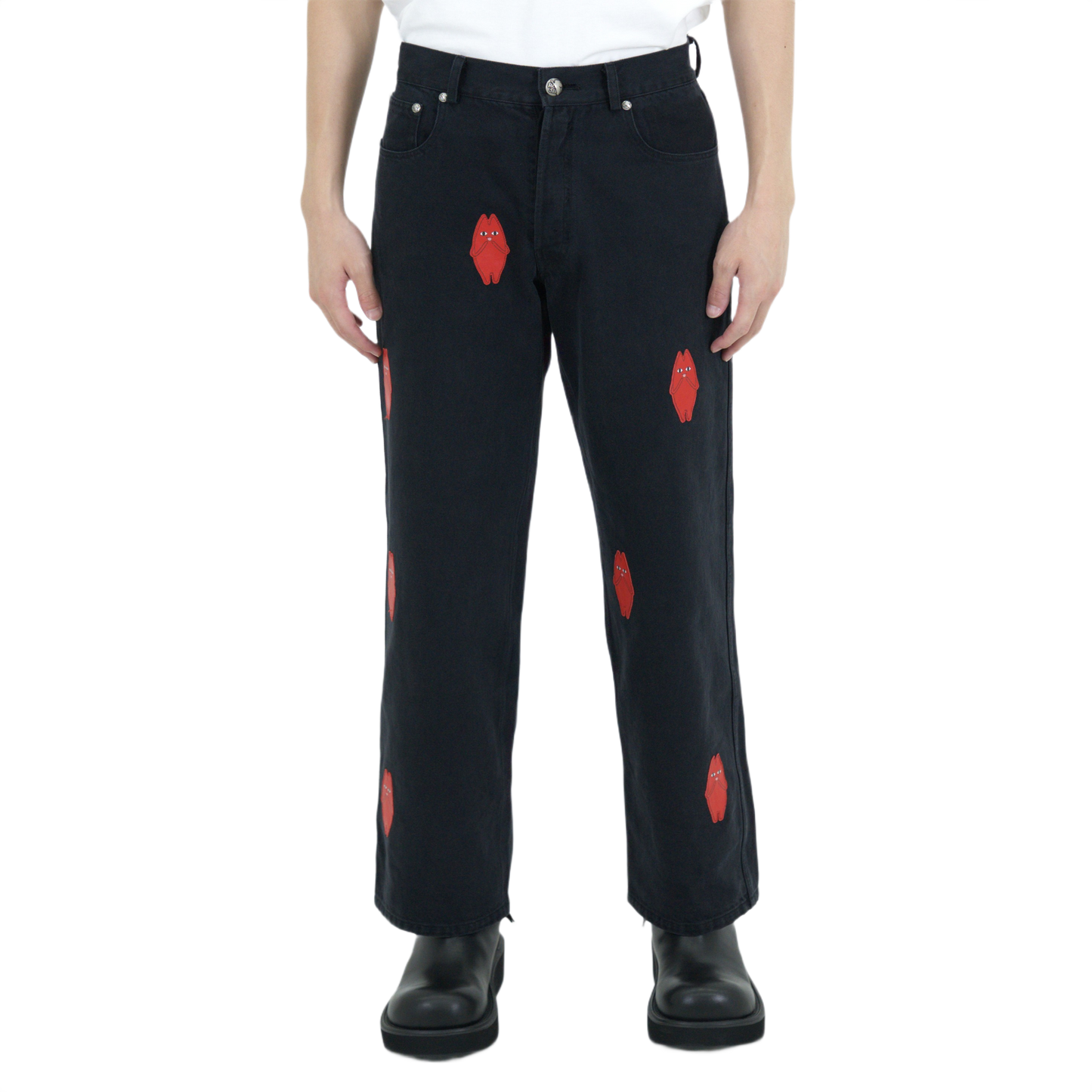 Red Leather Patches Denim