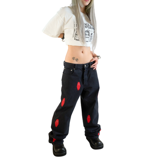 Red Leather Patches Denim