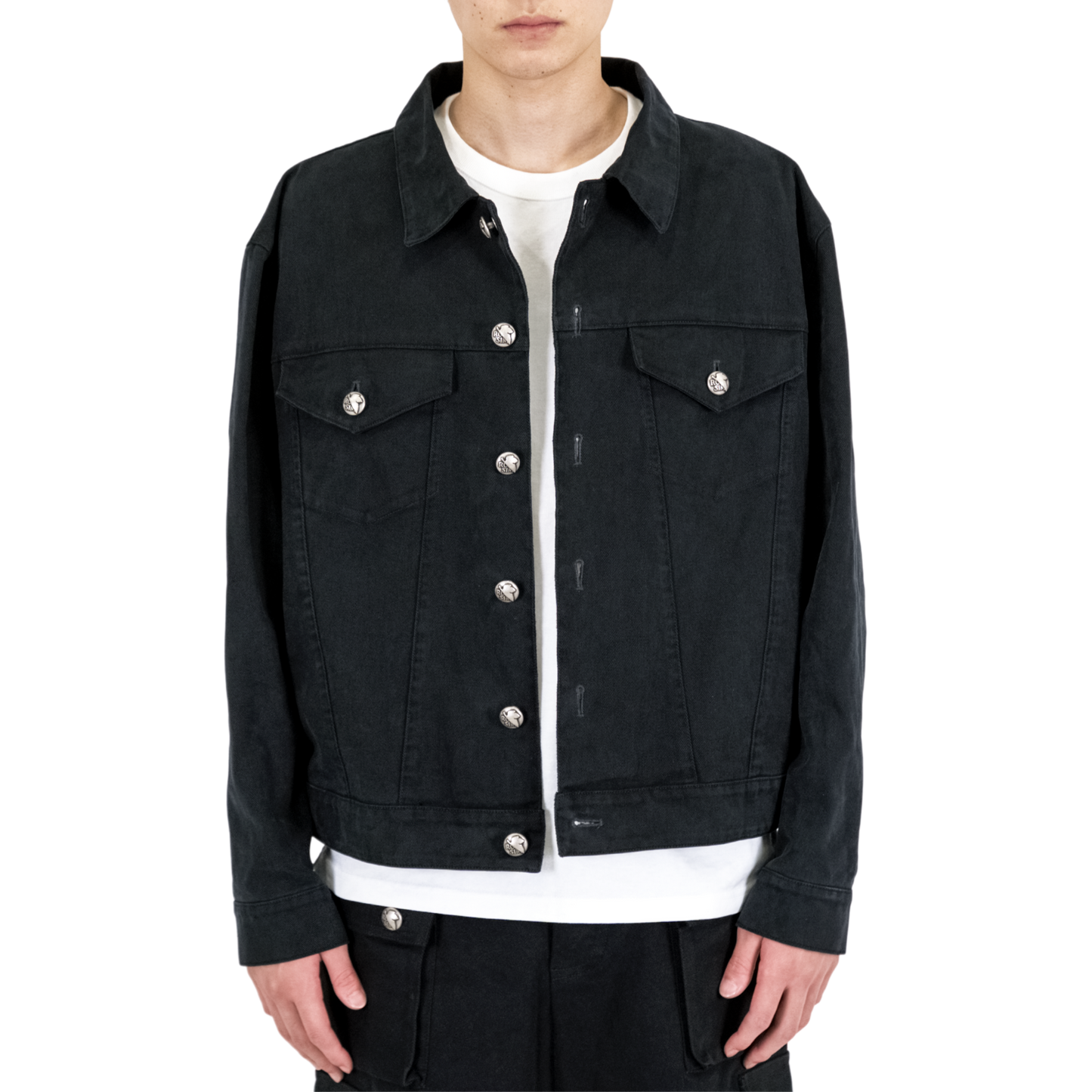 .925 Silver Black Denim Jacket