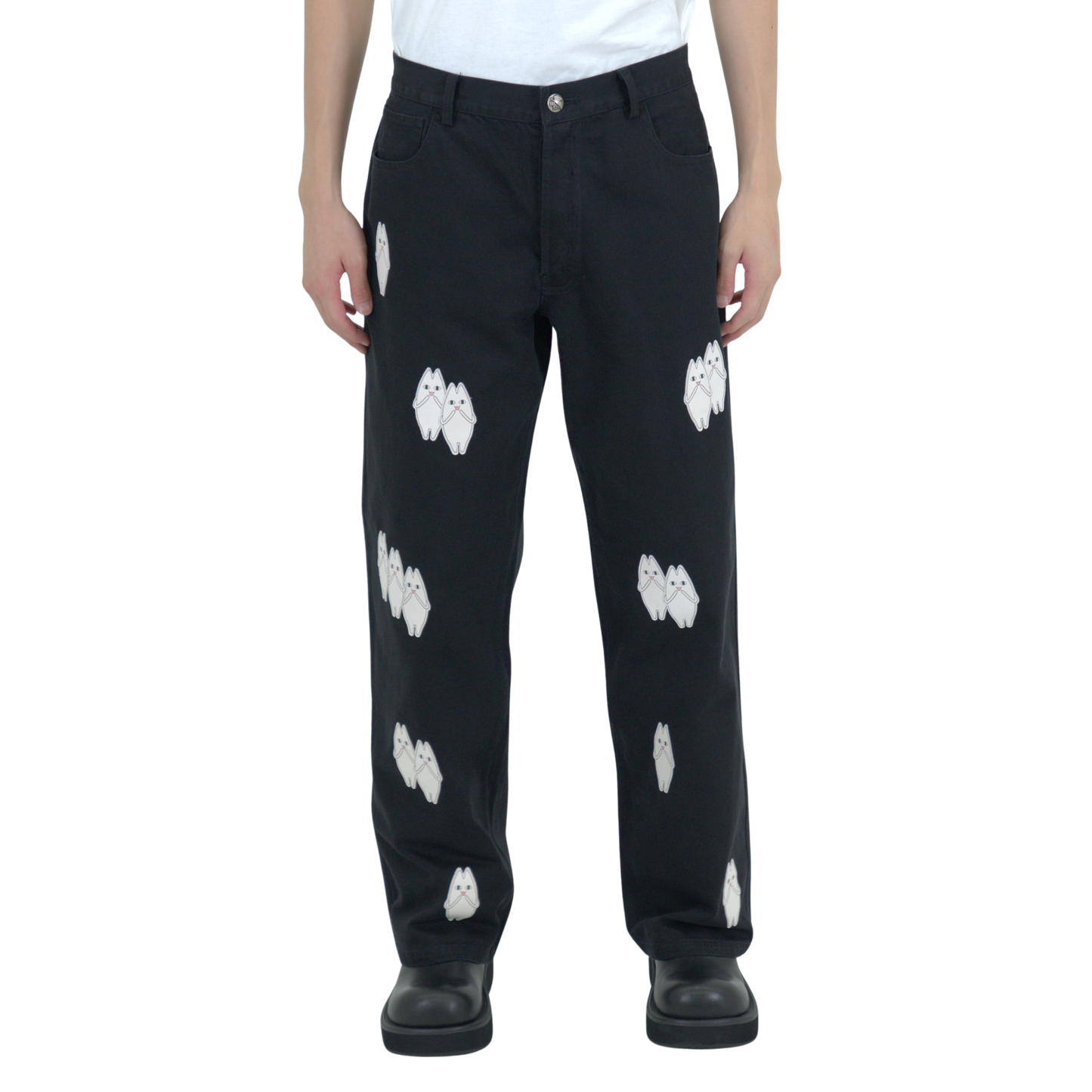 White Leather Patches Denim