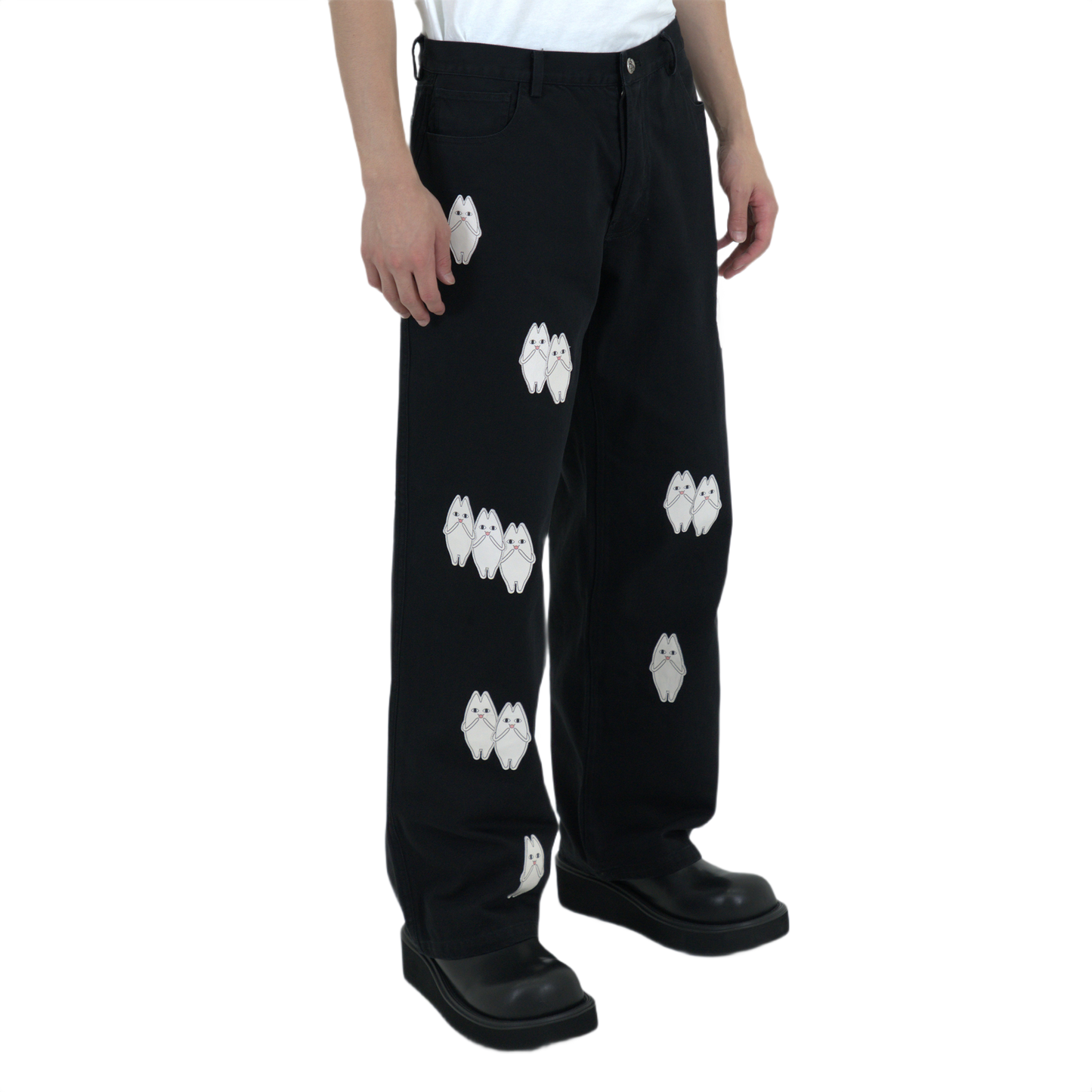 White Leather Patches Denim