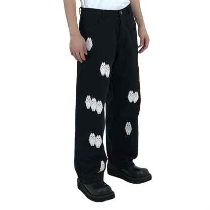 White Leather Patches Denim