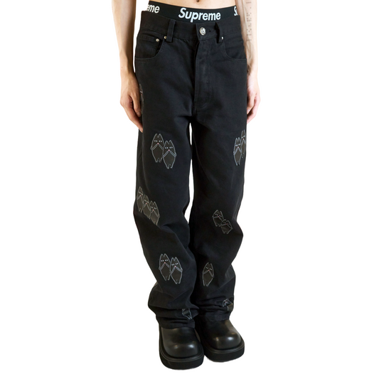 Black Leather Patches Denim