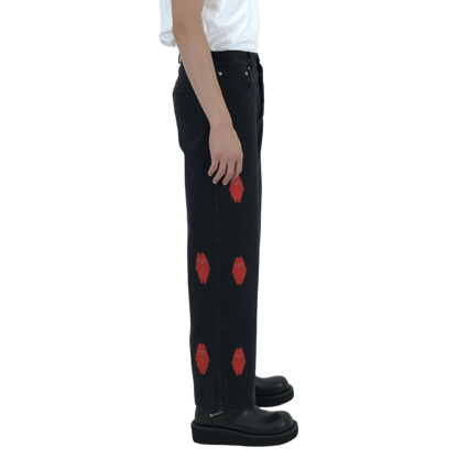 Red Leather Patches Denim