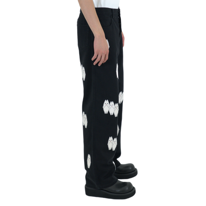 White Leather Patches Denim